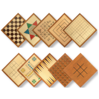 10 wooden board games including all game pieces
