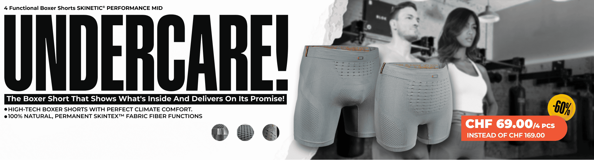 Set of 4 Functional Boxer Shorts SKINETIC® PERFORMANCE MID - Men/Women