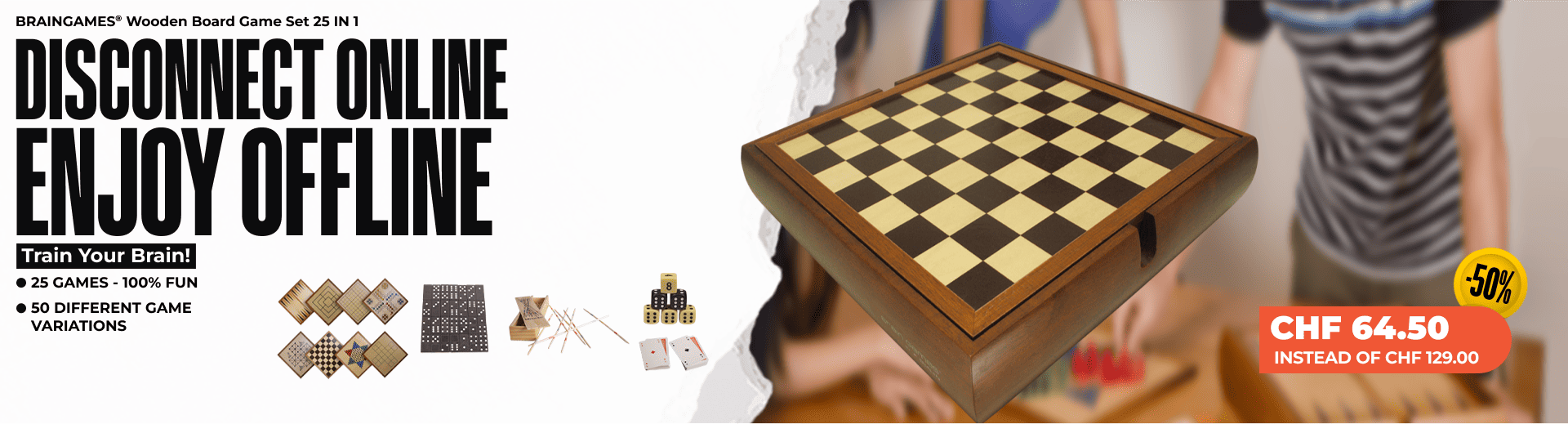 BRAINGAMES® Wooden Board Game Set 25 IN 1