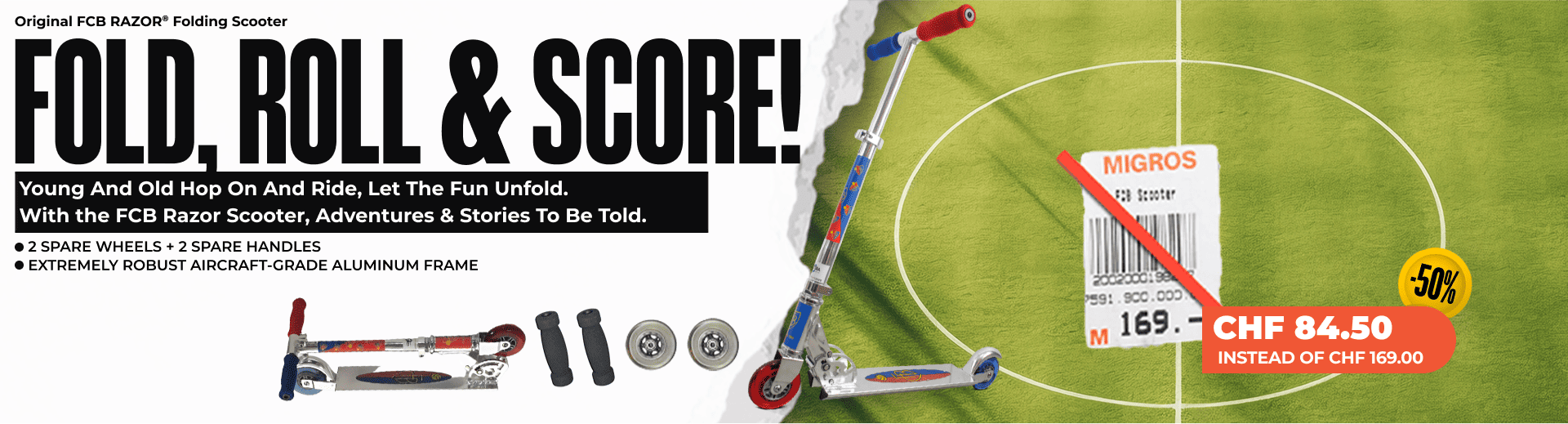 FCB-RAZOR Scooter incl. 2 Spare Wheels + 2 Spare Handles