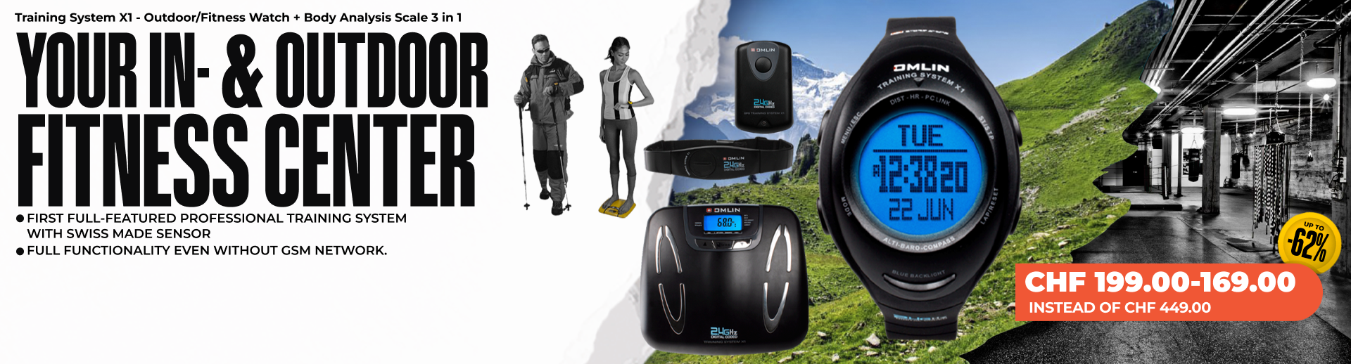 TRAINING SYSTEM X1 - Outdoor & Fitness Watch + Body Fitness/Analysis Balance 3 in 1 (+ Optional: GPS POD X-TENSION)